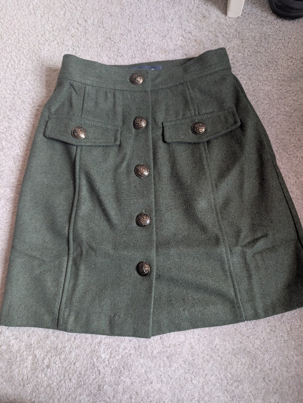 NEW ModCloth A-line wool-blend mini skirt in olive green (0) Ex